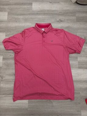 Callaway Opti-Dri Polo Shirt Men's 2XLT pink White Micro Check Short Sleeve